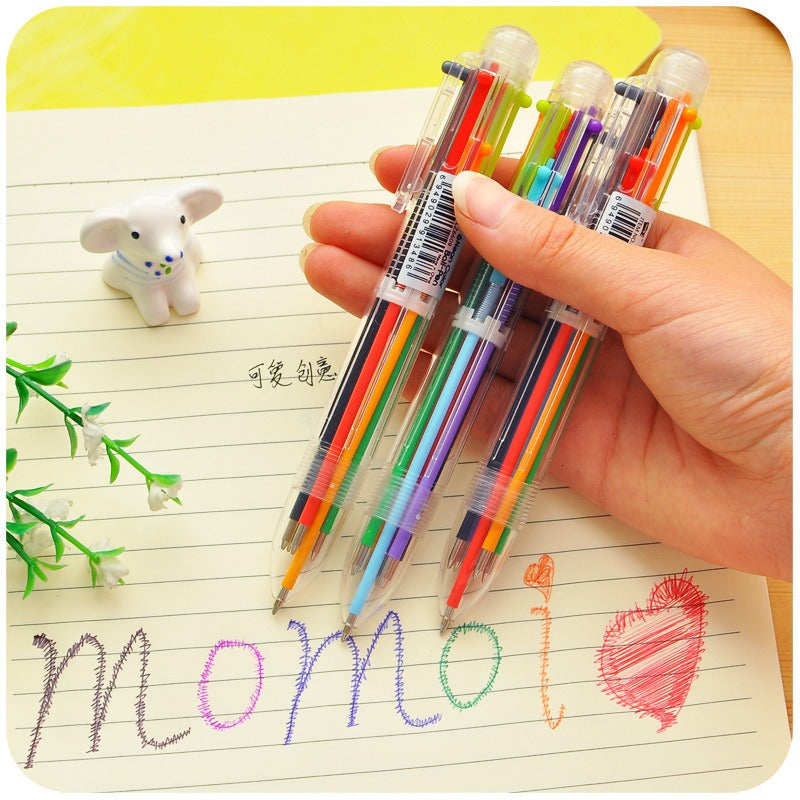 50 Pack Multicolor Ballpoint Fun Pens 0.5mm 6-in-1 Rainbow Retractable Pens  Kids Office School Classroom Supplies Students Gift