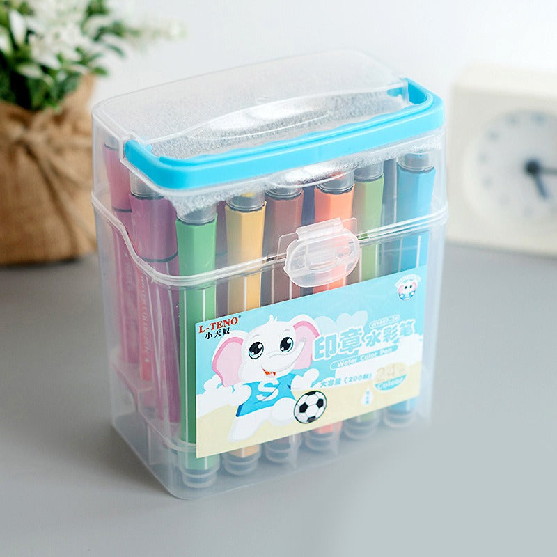 DELI Washable Drawing Stamp Art Markers with Storage Box for Kids