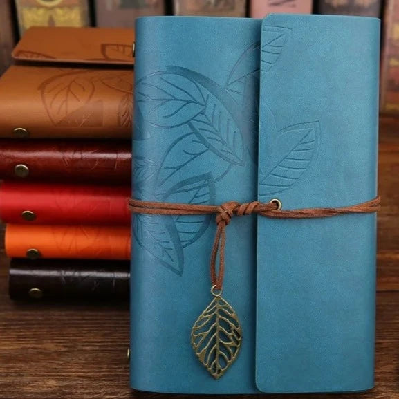A5 Retro Leaf Embossed Leather Cover Journal With Pages