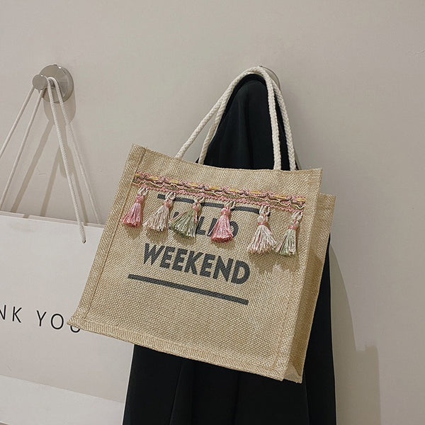 Hello Weekend Boxed Tote with PomPom