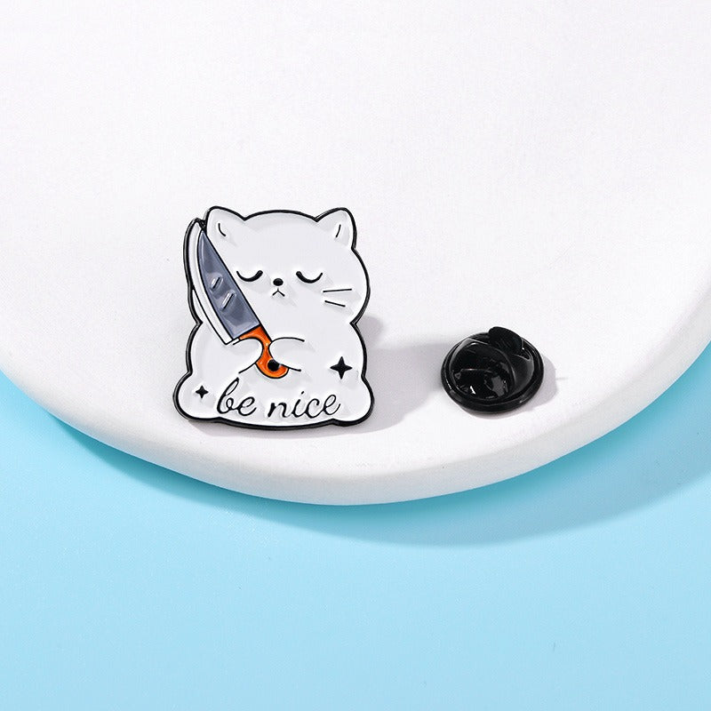 Creative Cartoon Cat Brooch Funny Cat Holding A Knife Dagger