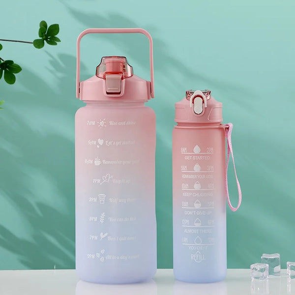 2Pc Large Capacity Gradient Color Water Bottle and Cup