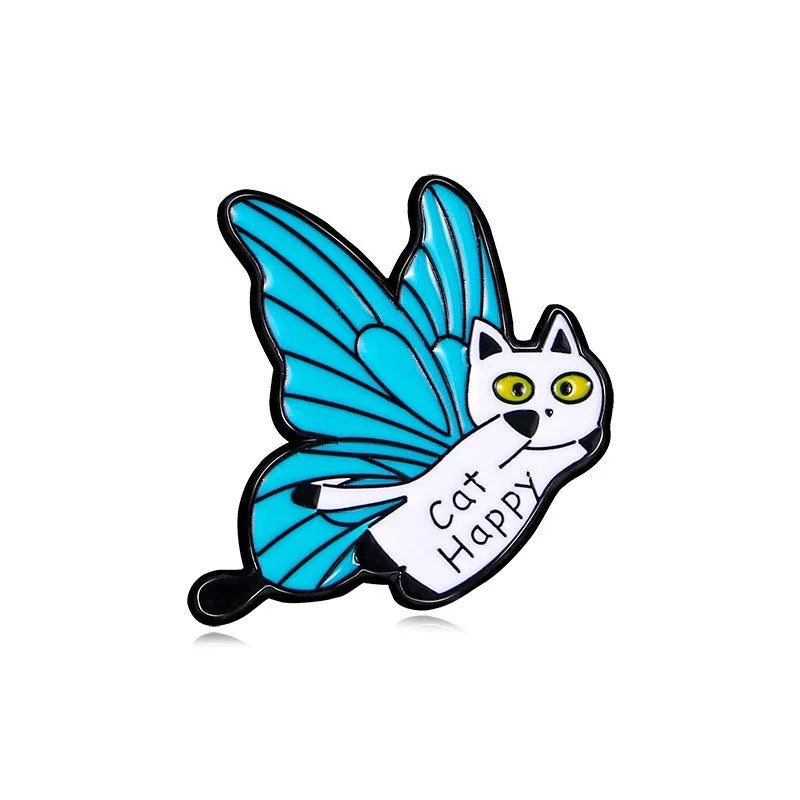 Cute Blue Butterfly Cat Brooch And Enamel Pin