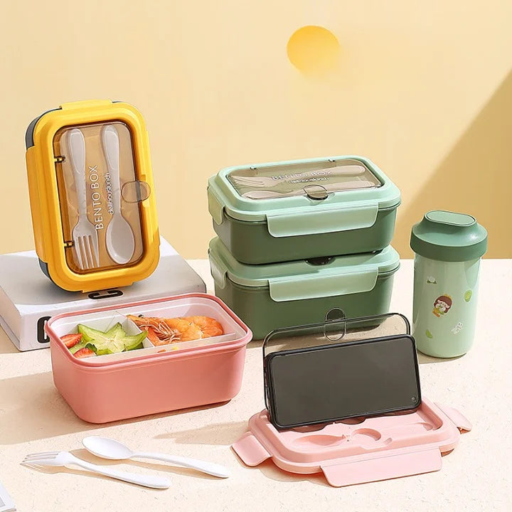 3-Grid Leakproof Microwave Seal Lunch Box with Fork