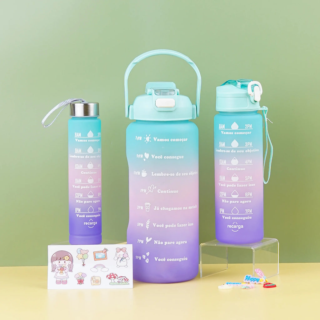 3 Pcs Large Capacity Colorful Gradient Water Bottle Set - Green