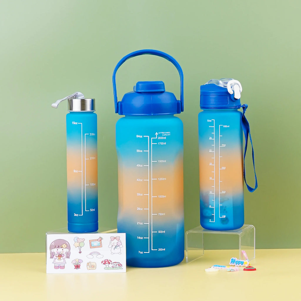 3 Pcs Large Capacity Colorful Gradient Water Bottle Set - Blue