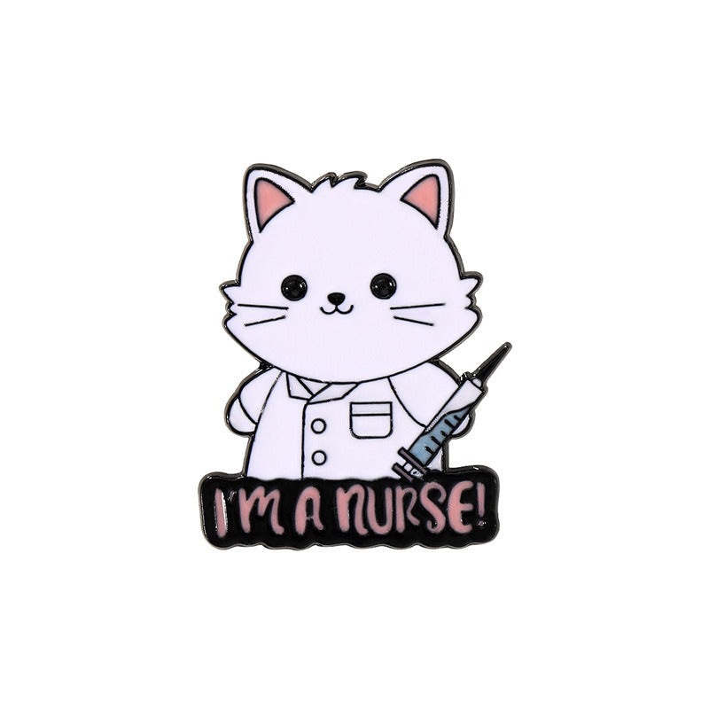 Cute Cat Doctor Nurse Brooch And Enamel Pin