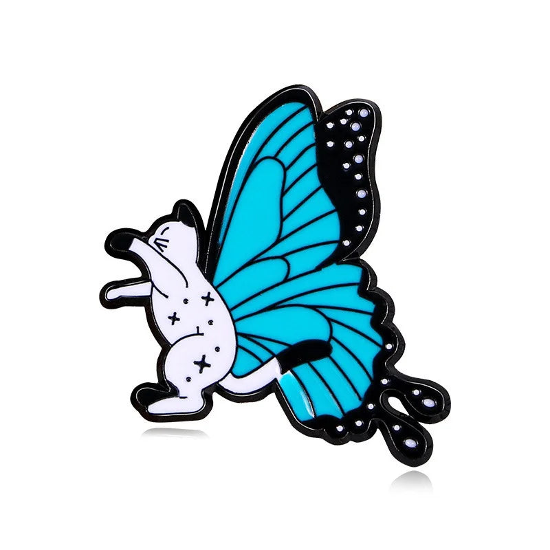 Cute Blue Butterfly Cat Brooch And Enamel Pin