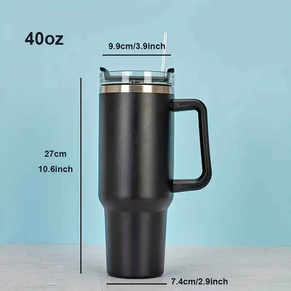 40oz Insulated Stainless Steel Tumbler with Straw - Black