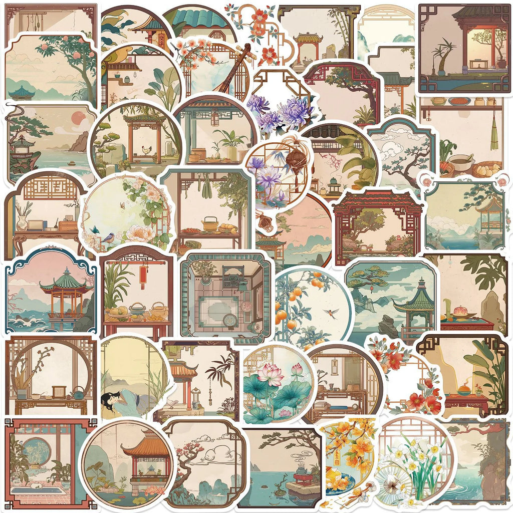 Ancient Style Window Scene Flower Stickers