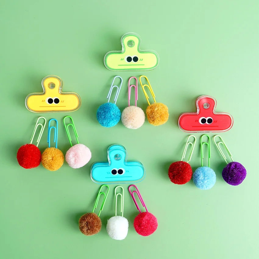 Cartoon Binder Clip With Pom Pom Paper clips