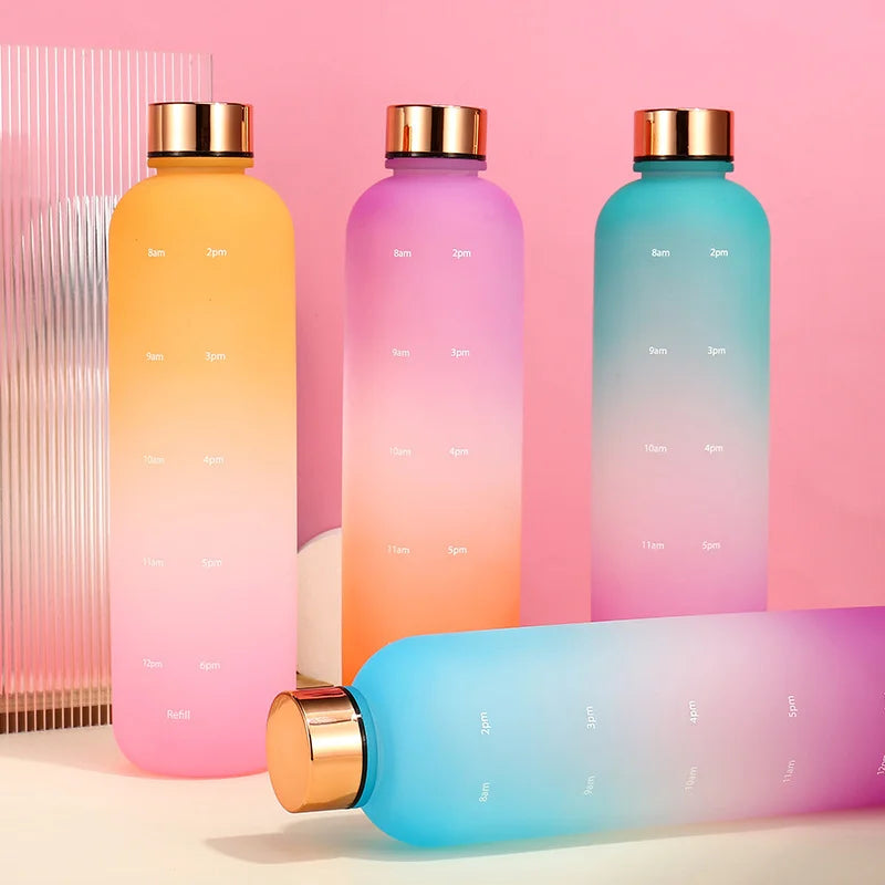 Colorful Gradient Steel Cover with Time Scale Water bottle and Cup