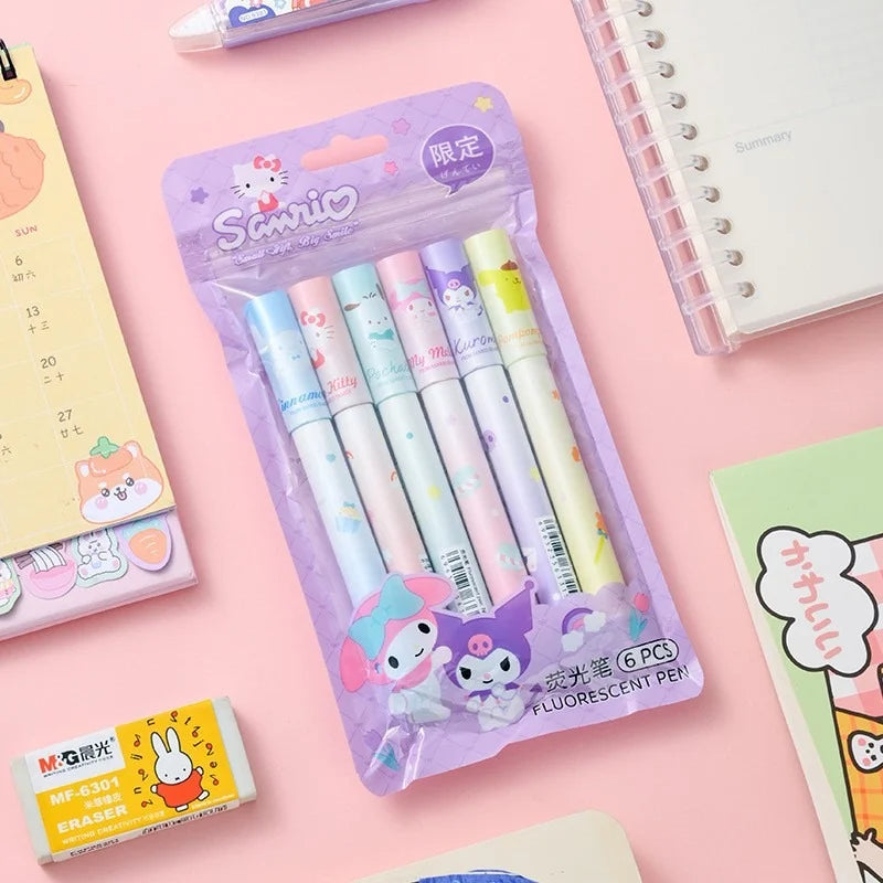 Cute Sanrio Fluorescent Highlighter Set Of 6