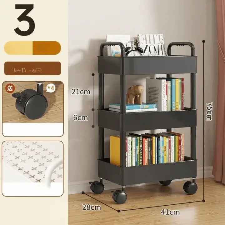 Deskside Trolley and Bookshelf Storage Rack