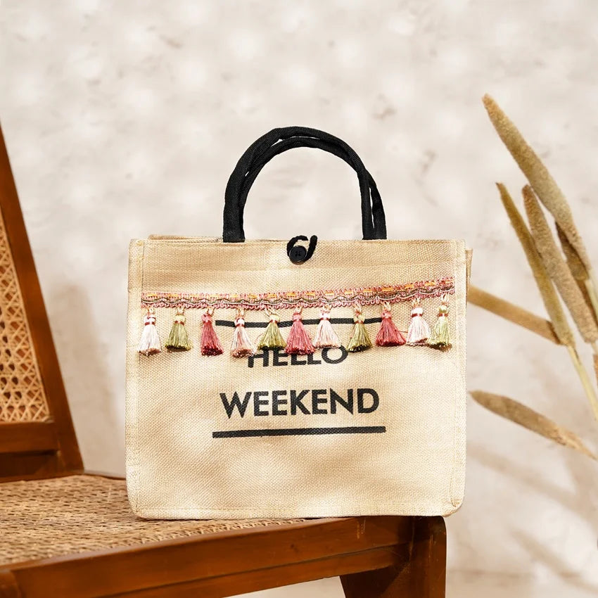 Hello Weekend Boxed Tote with PomPom