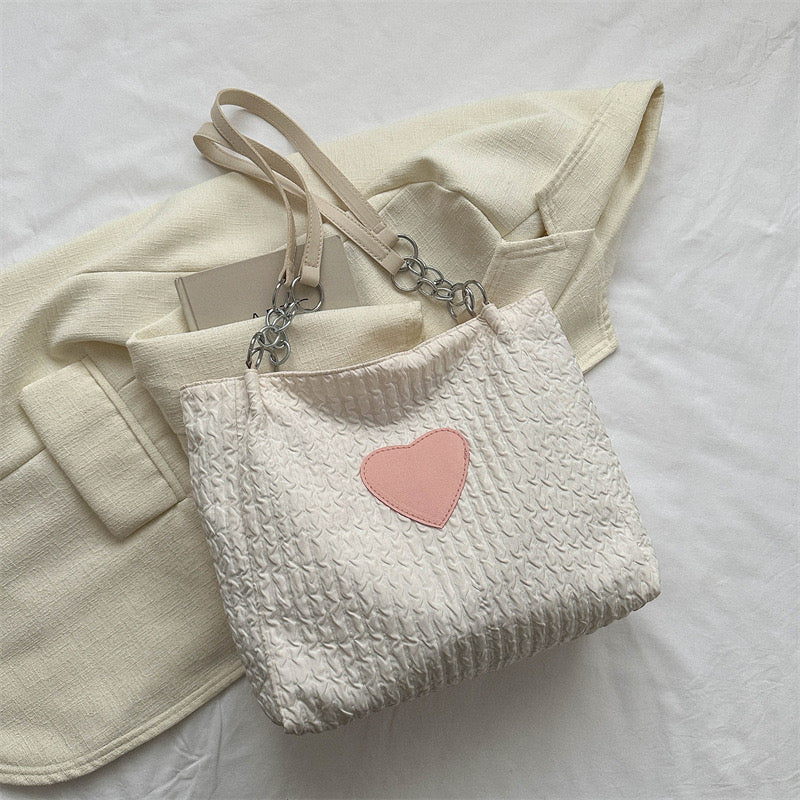 Large Capacity Heart Patch Shoulder And Tote Bag