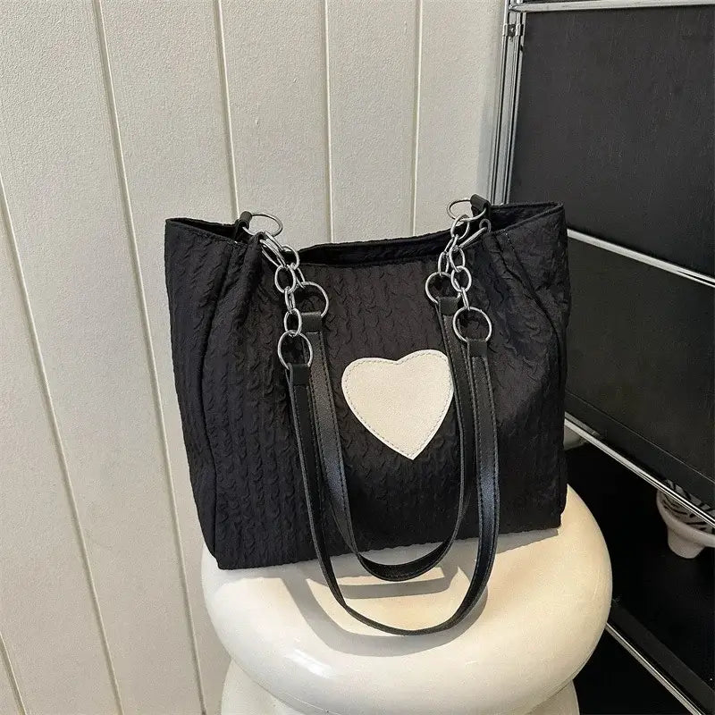 LargeCapacityHeartPatchShoulderAndToteBag#Backpacks#Fashionablebag#Designerbackpacks#Messengerbags#Slingbags#barbiestylebag#ladiesbag#shoulderbag#heartstylebag