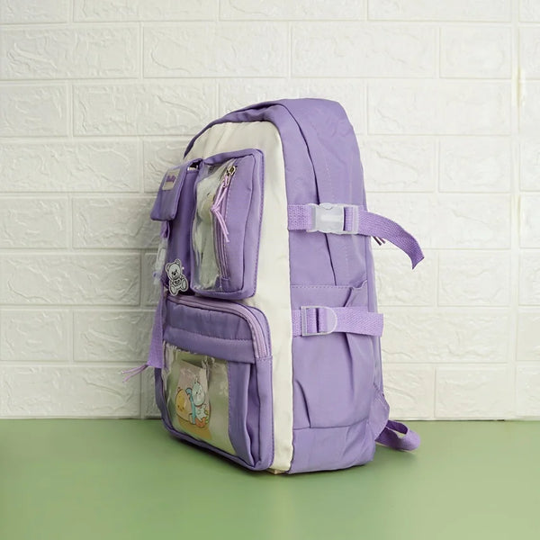 Large Capacity Korean Style Backpack with Teddy Bear - Purple