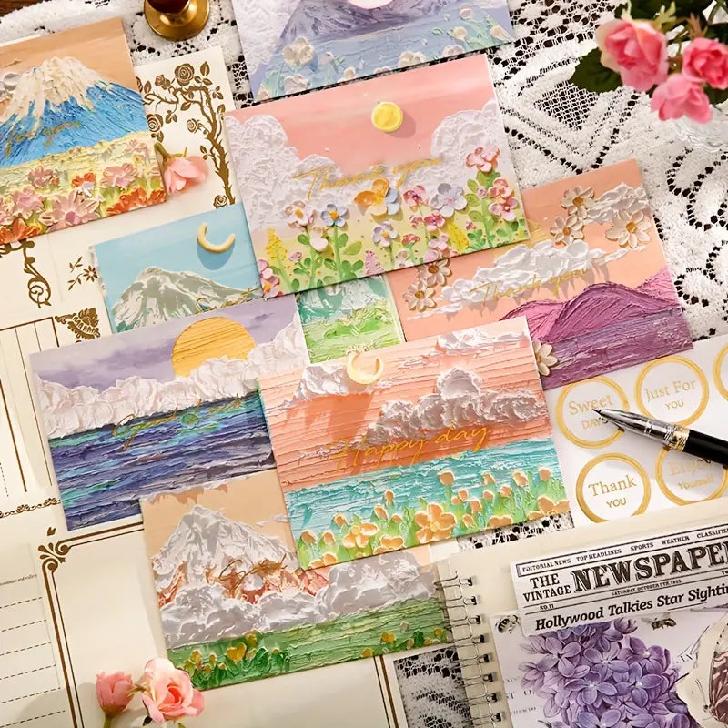 Mini Oil Painting Theme Foil Stamping Series Envelope Set