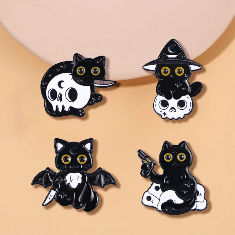 European and American Halloween New Black Cat Skull Enamel Pin