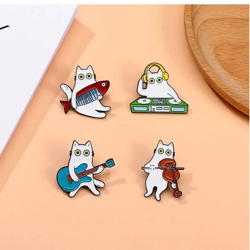 Cat with Musical Instrument Enamel Pin