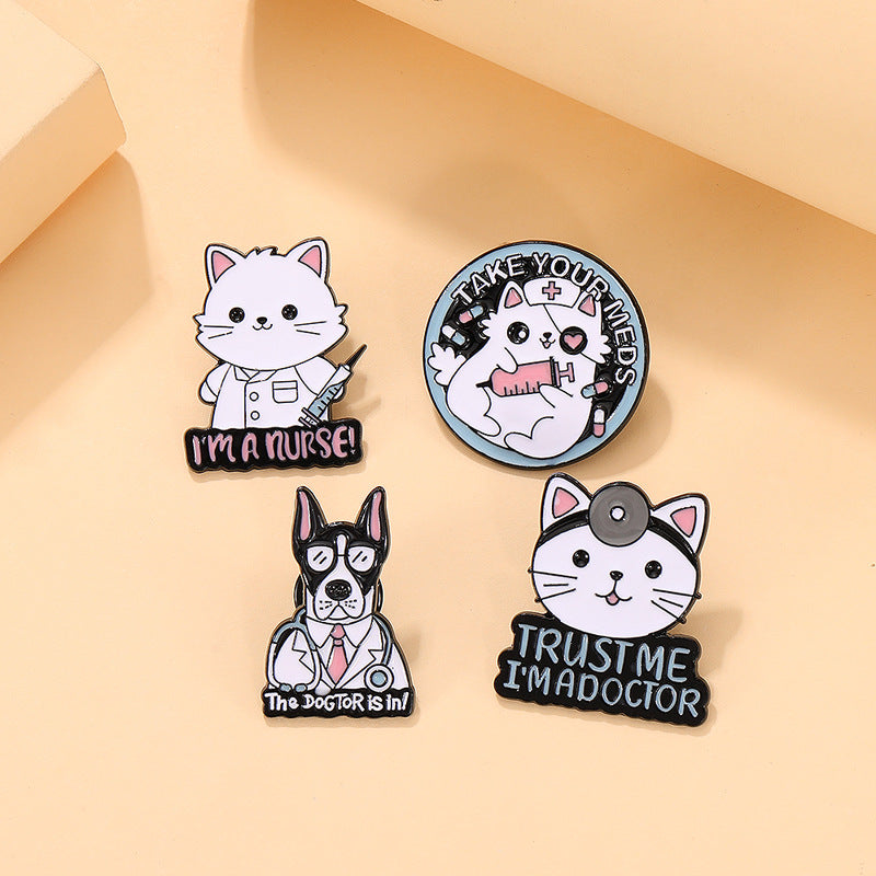 Cute Cat Doctor Nurse Brooch And Enamel Pin