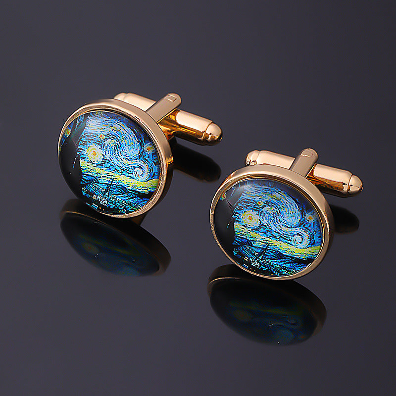 Van Gogh Starry Night Time Gemstone Cufflink Stud