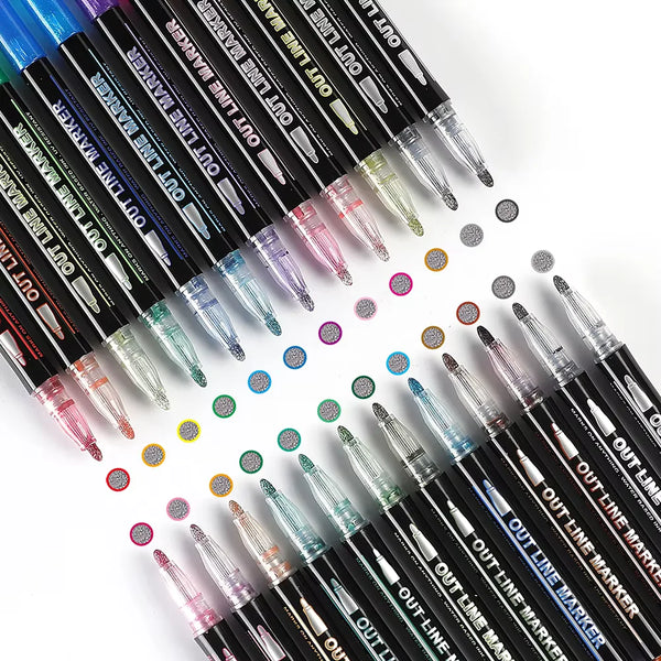 24Double Line Outliner Metallic Markers