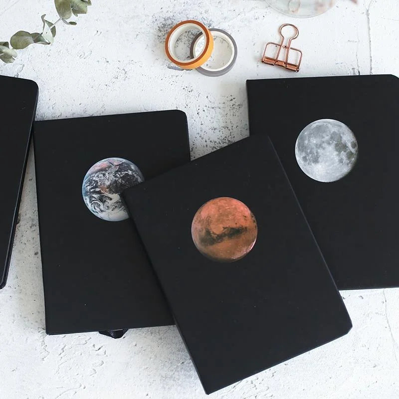 Planets Printed Black Page Journal