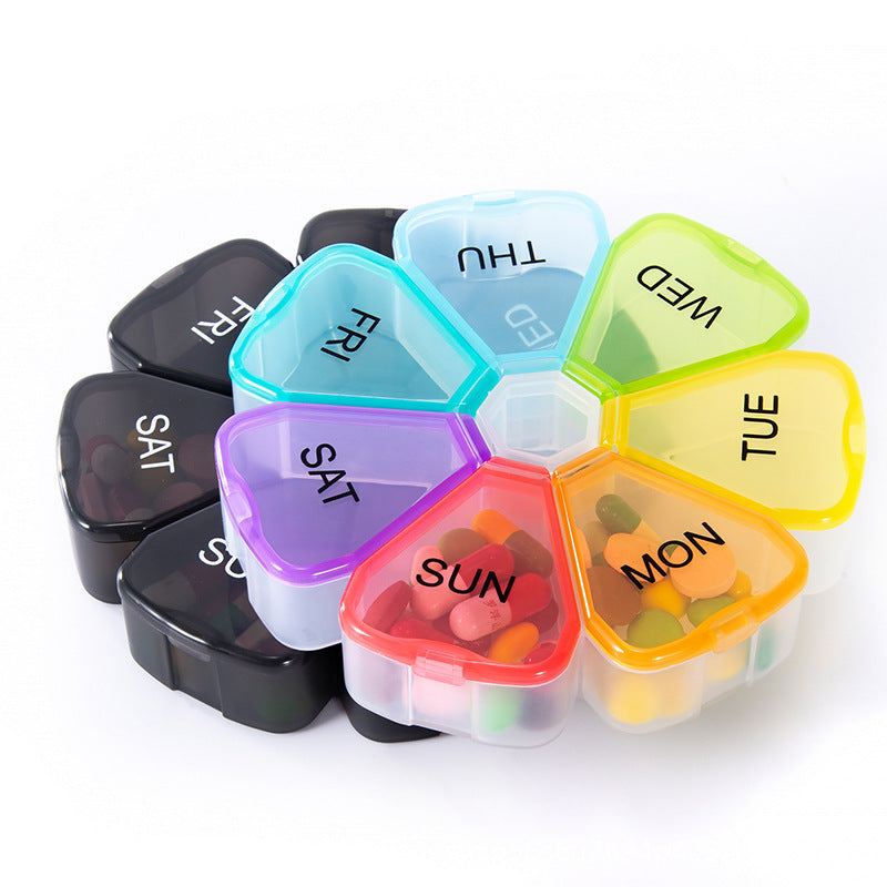 Portable Rainbow Colored Weekly Pill Box and Tablet Dispenser