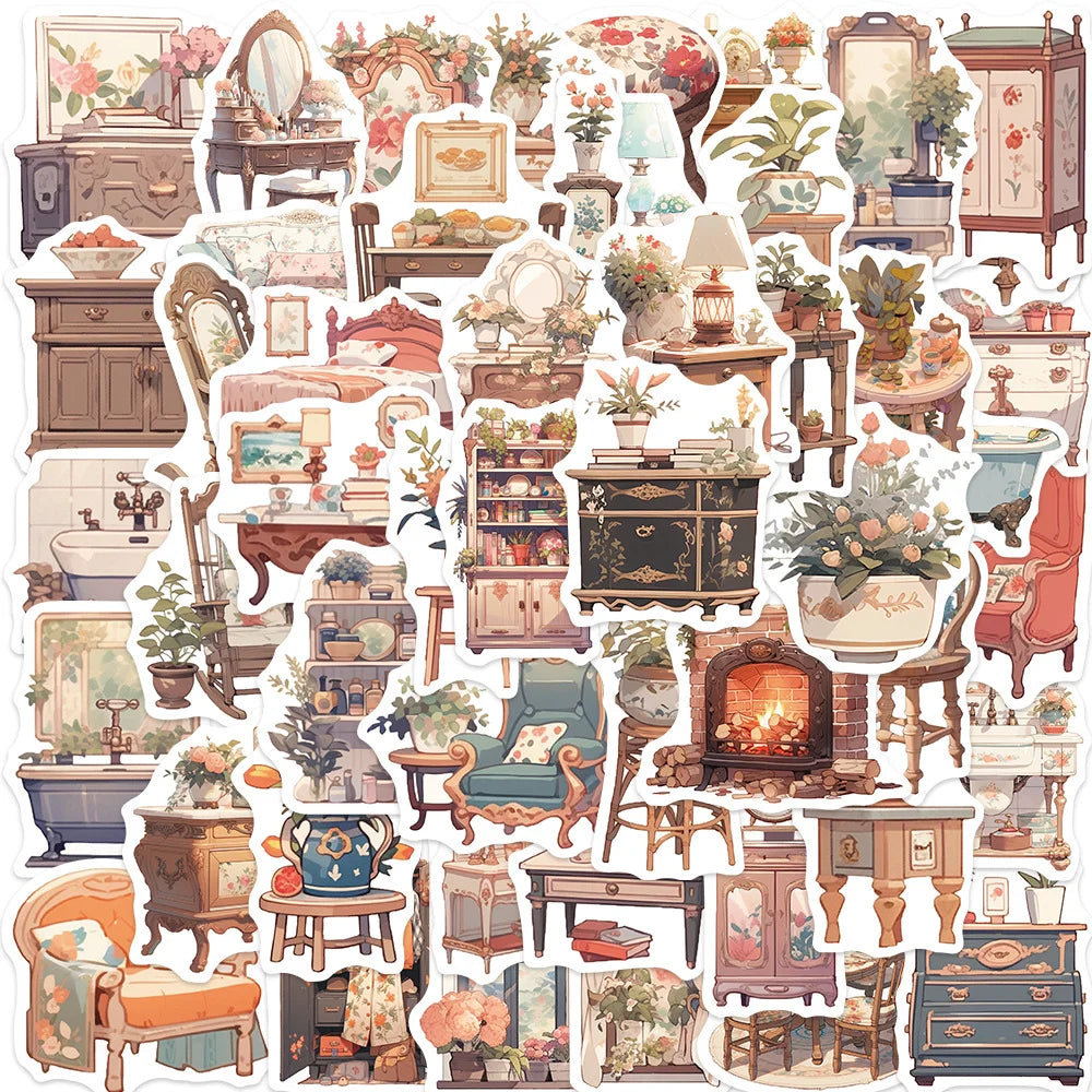 Retro Furniture & Flower Stickers