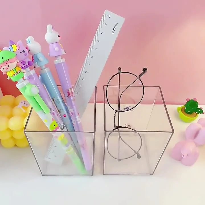 Square Shaped Transparent Pen Holder