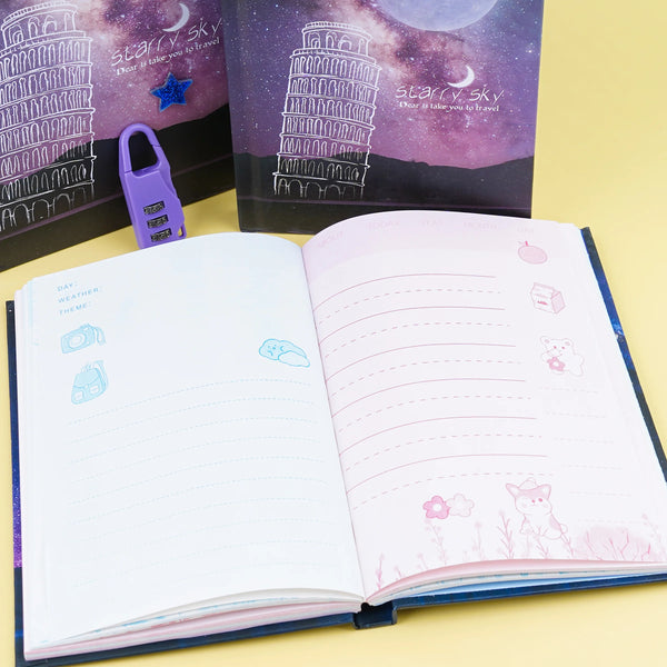 Starry Sky Retro Password Lock Dairy Journal