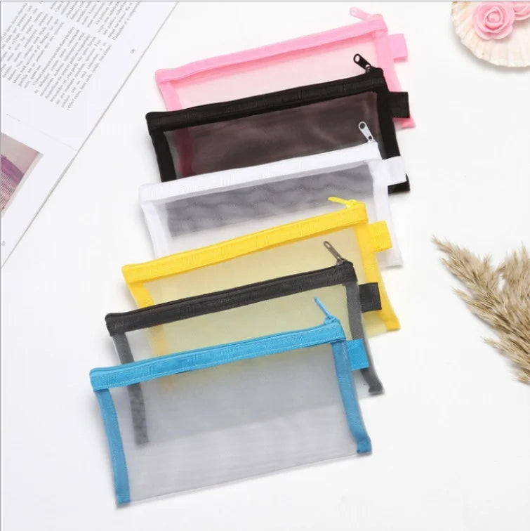 Transparent Mesh Zipper Pencil Case