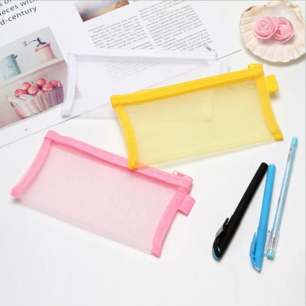 Transparent Mesh Zipper Pencil Case