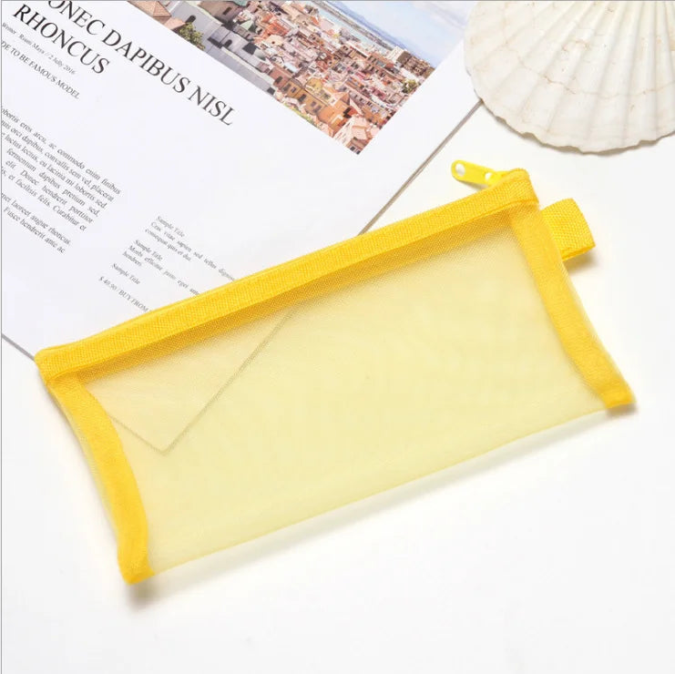 Transparent Mesh Zipper Pencil Case