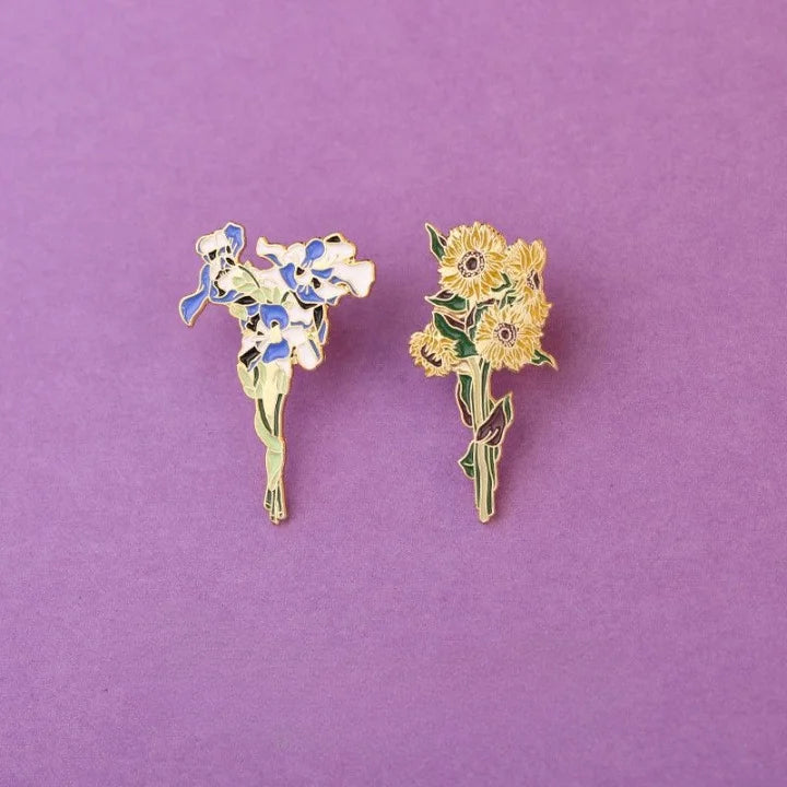 Van Gogh's Sunflower French Iris Enamel Pin