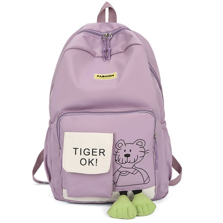 Simple Solid Color Tiger Graffiti Backpack Bag