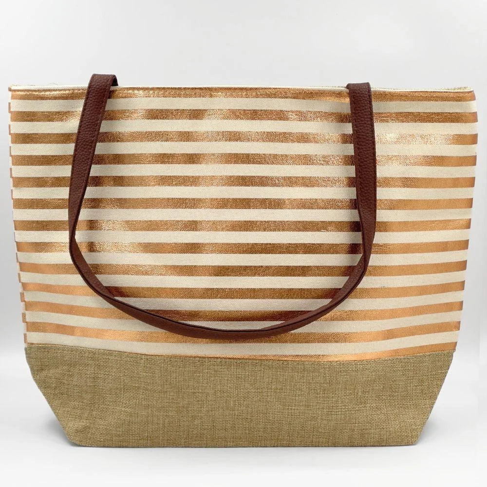 Large Capacity Gold Stripes Shoulder Tote Bag