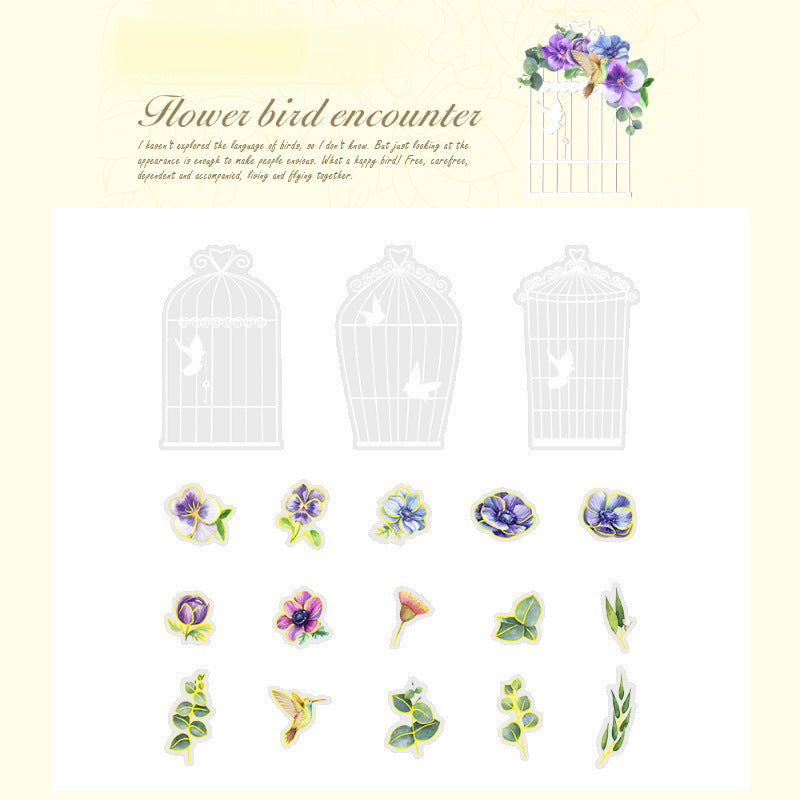 Flowers And Birds Cage Stickers Pack