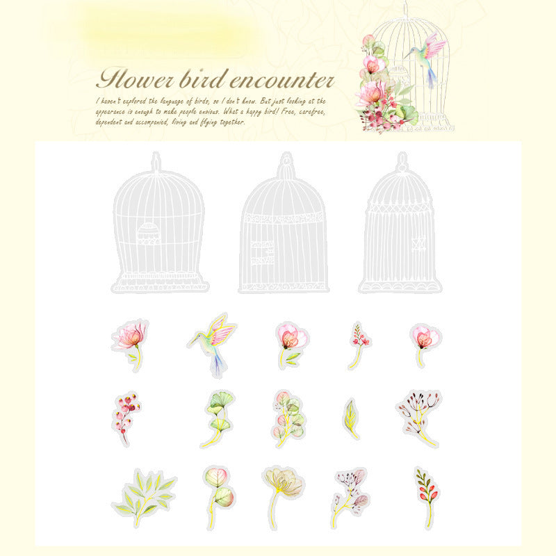 Flowers And Birds Cage Stickers Pack