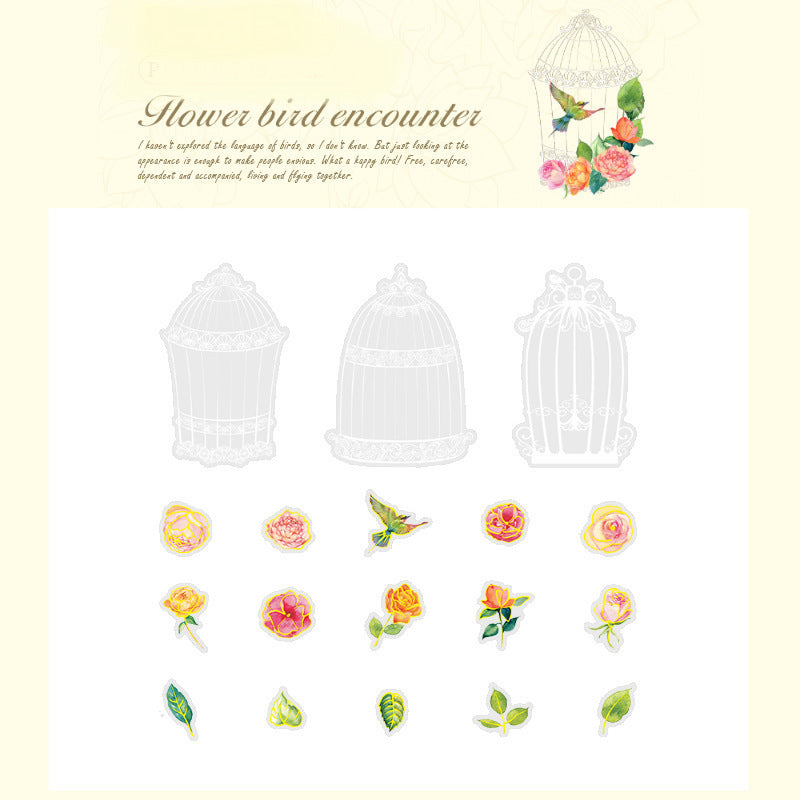 Flowers And Birds Cage Stickers Pack