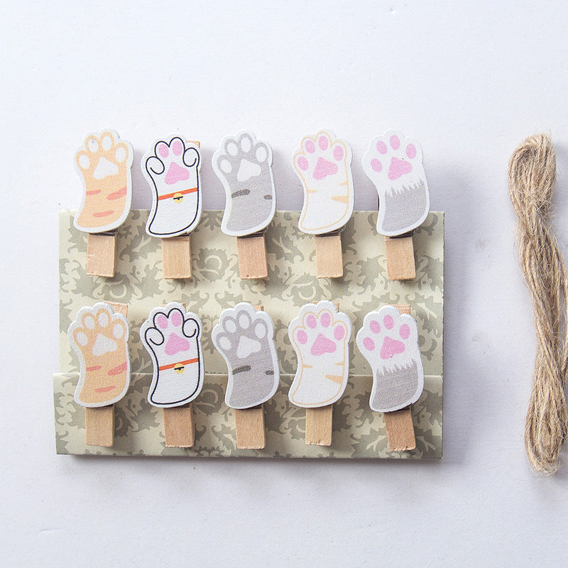 Small Wooden Clothespin Clips - Cat paws