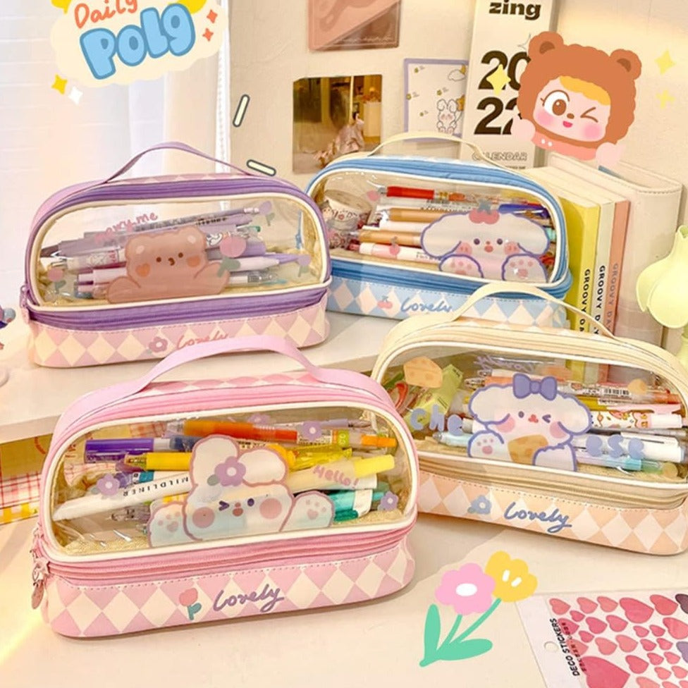 Kiwaii Large Capacity Double Layer Pencil Case